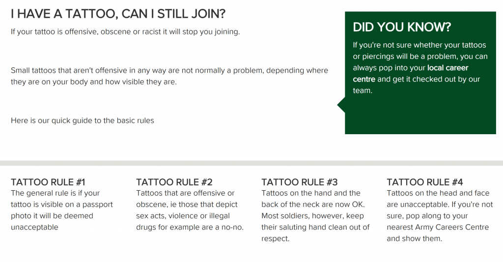 British/UK army tattoo policy