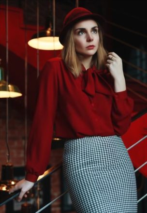 7. Pencil Skirt with a Red Shirt