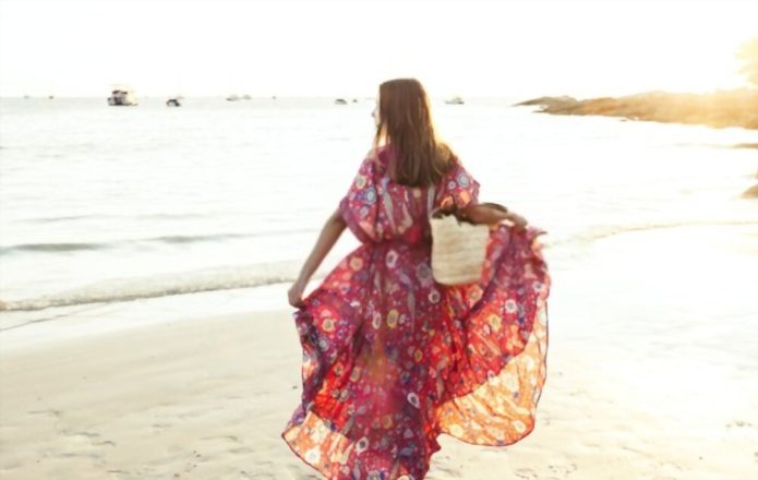 3. Red Floral Maxi Dress and Sandals