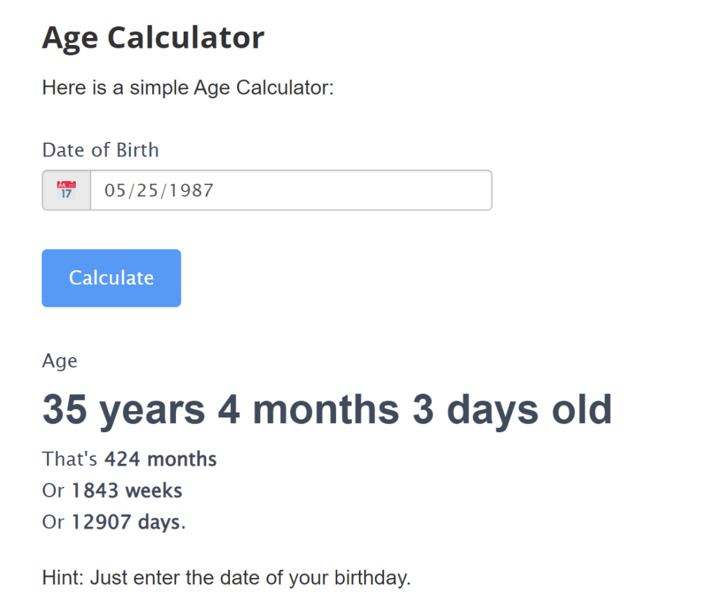 Age Calculator with Results