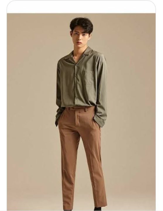 24. Moss Green Shirts with Brown Chinos Pants and Leather Shoes