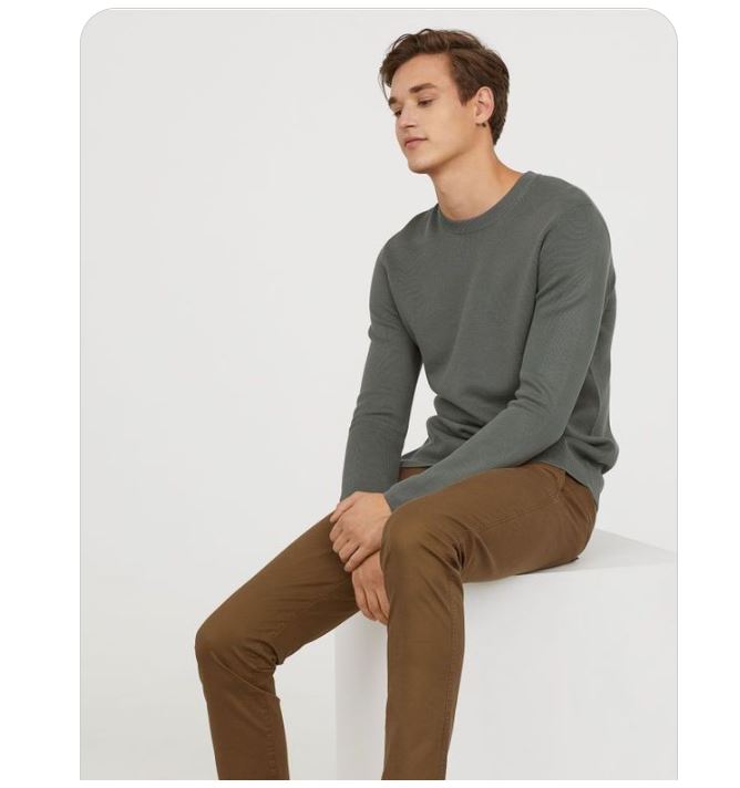 Grey Sweaters with Brown Chinos Pants and Sneakers