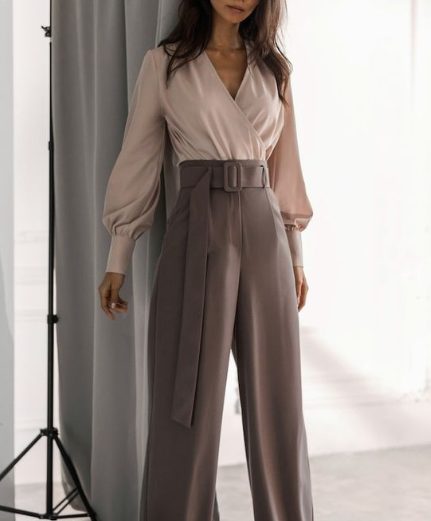 Blouse And Belted Palazzo Pants