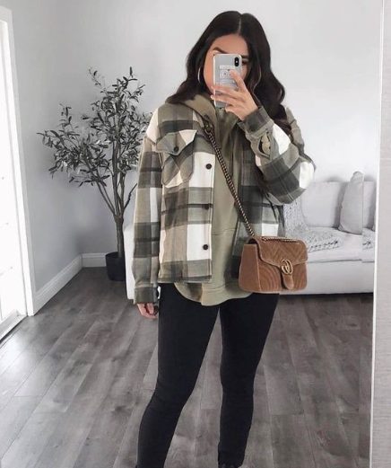 Hoodie, Plaid Shirt and Leggings