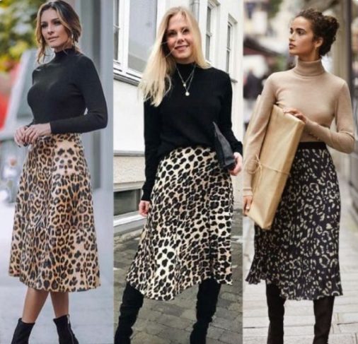 Turtleneck And Leopard Print Skirt 