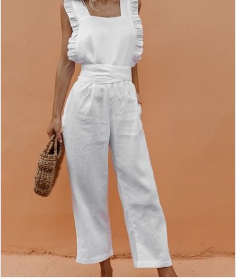  Bow Ruffled Backless Jumpsuits and Sandals