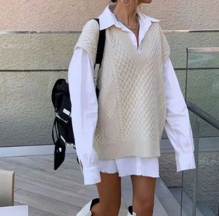 Sweater Vest, Long-sleeve White Shirt