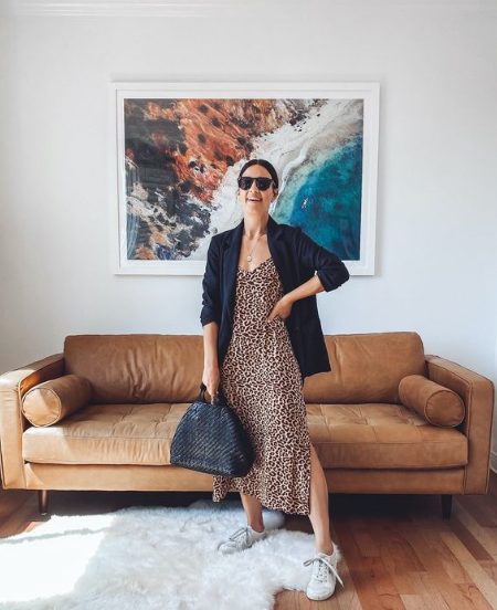 Animal-Print Dress And White Sneakers