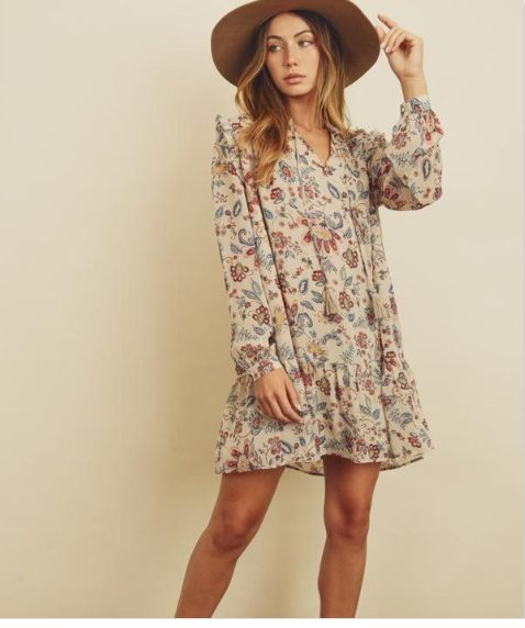 Boho Print Tiered Babydoll Mini Dresses and Ankle Boots