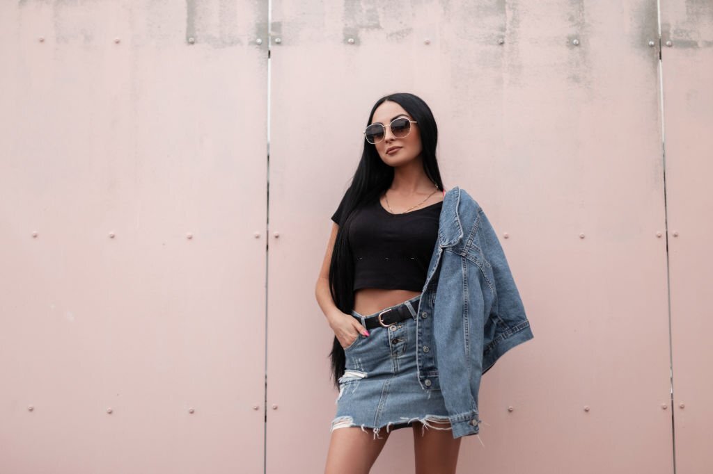 T-shirt and Denim Skirt