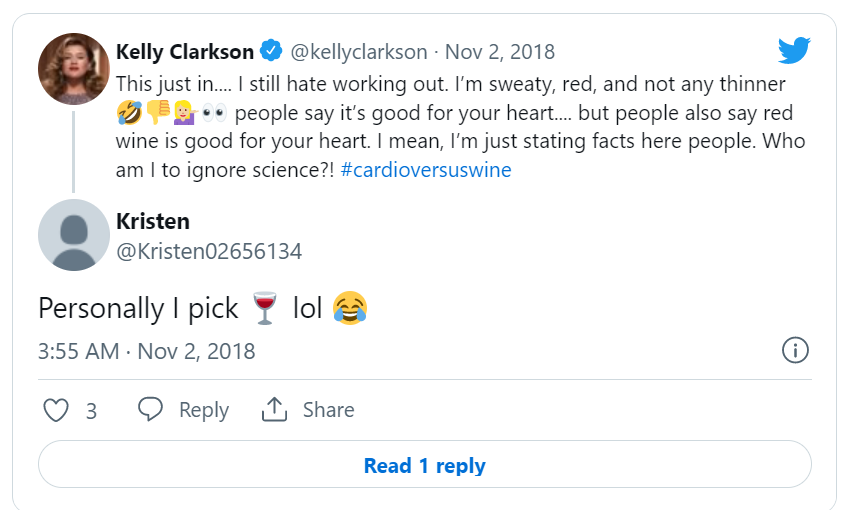 Kelly Clarkson tweet hate work out