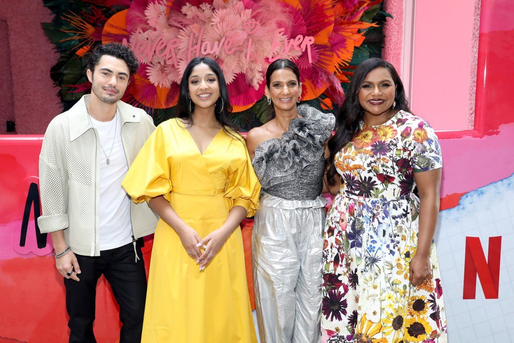 Darren Barnet, Maitreyi Ramakrishnan, Poorna Jagannathan, and Mindy Kaling