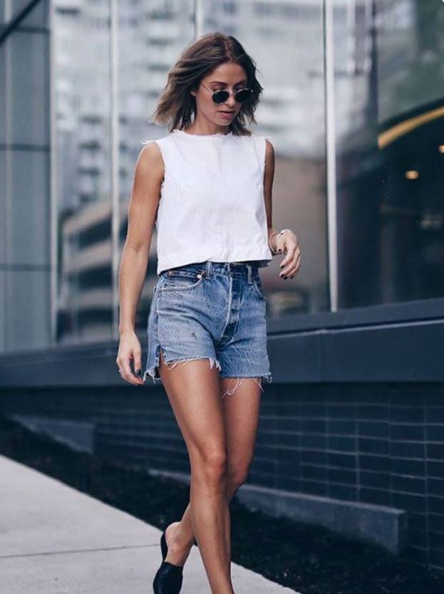 Mules with shorts and crop top