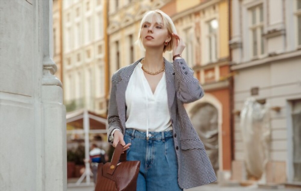 White Shirt, Straight-leg Jeans with an Oversized Blazer, and High Boots