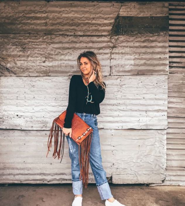 Straight-Leg Jeans and a Long-Sleeved shirt