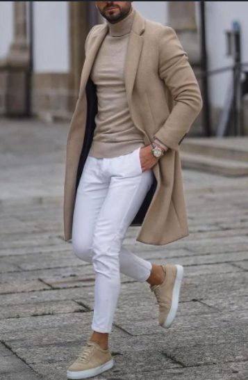 Men's Woolen Overcoat and Skinny Jeans