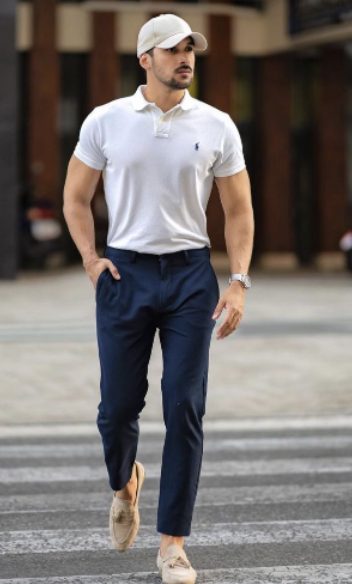 Collared T-shirt, Trousers, and Loafers