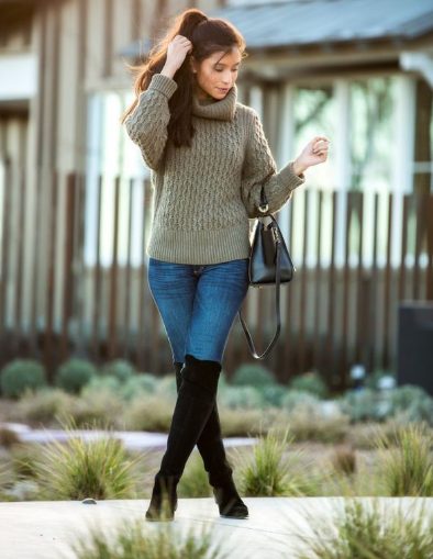 Sweater, Skinny Jeans, And High Knee Boots 