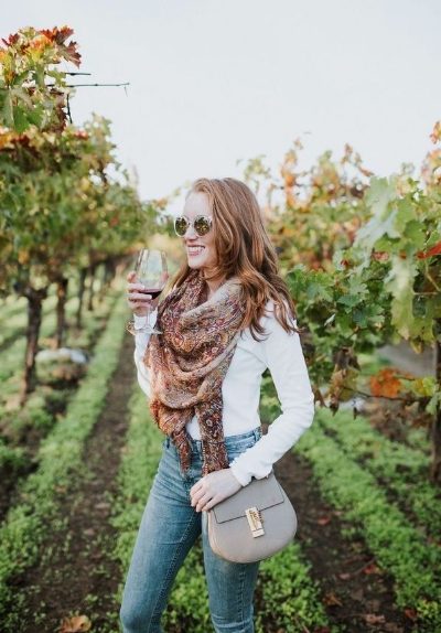 Long Sleeve Shirt, Scarf, And Skinny Jeans