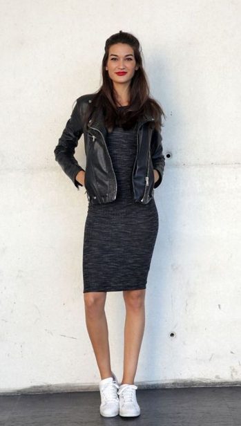 Horizontal Striped Black Dress & Black Jacket