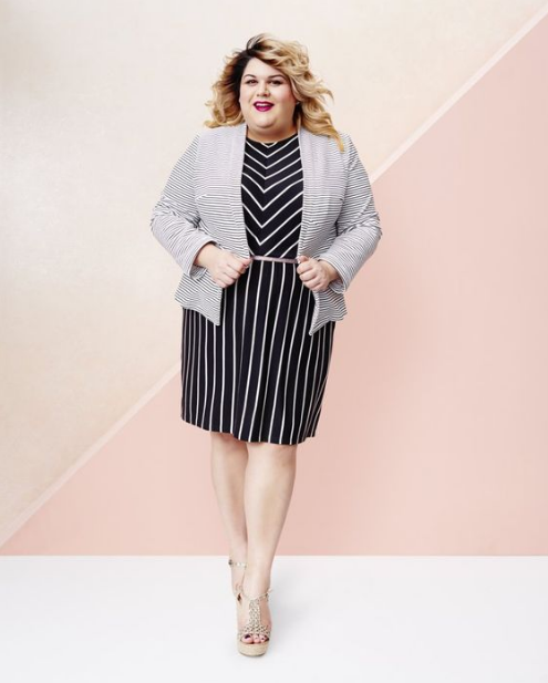 Striped Dress and Gray Blazer