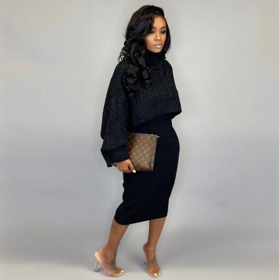 Dark Skirt With A Sweater Set