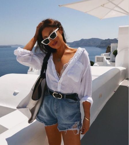 Short Jeans and an Off-the-shoulder Shirt