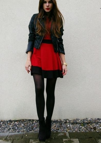 Red Dress with Black Tights
