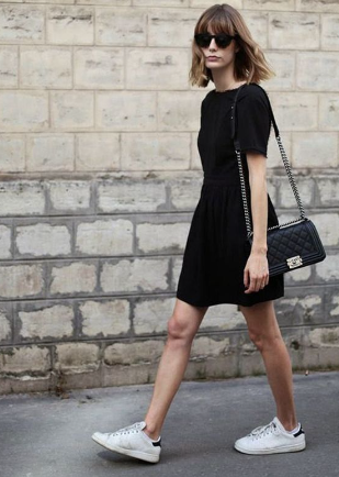 Black A-line Dress and Sneakers