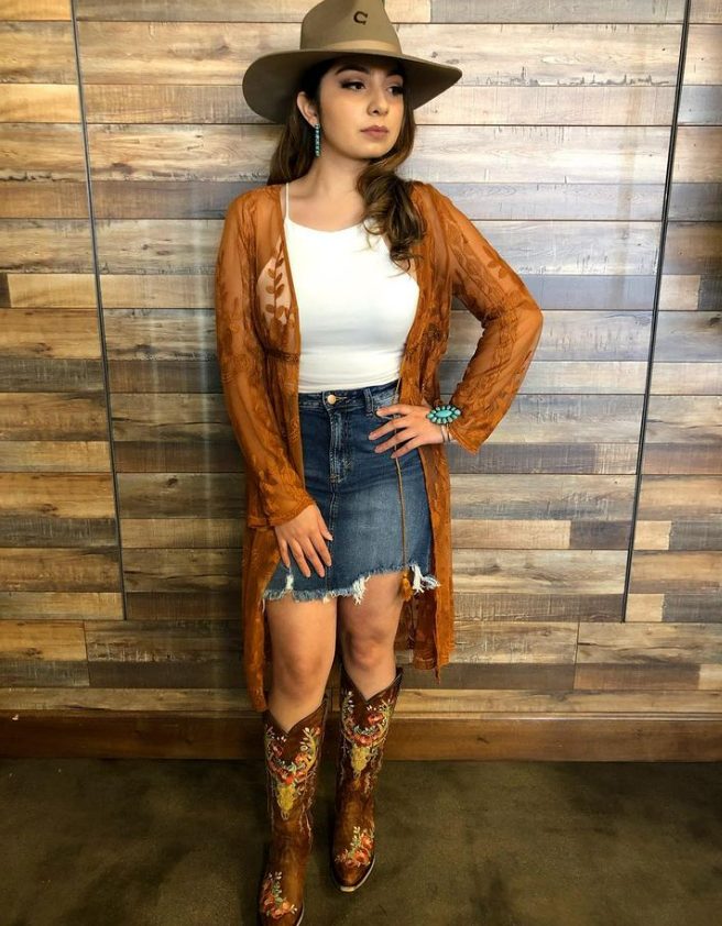 Lace Bralette, Short Jeans, Cowboy Hats, And Boots