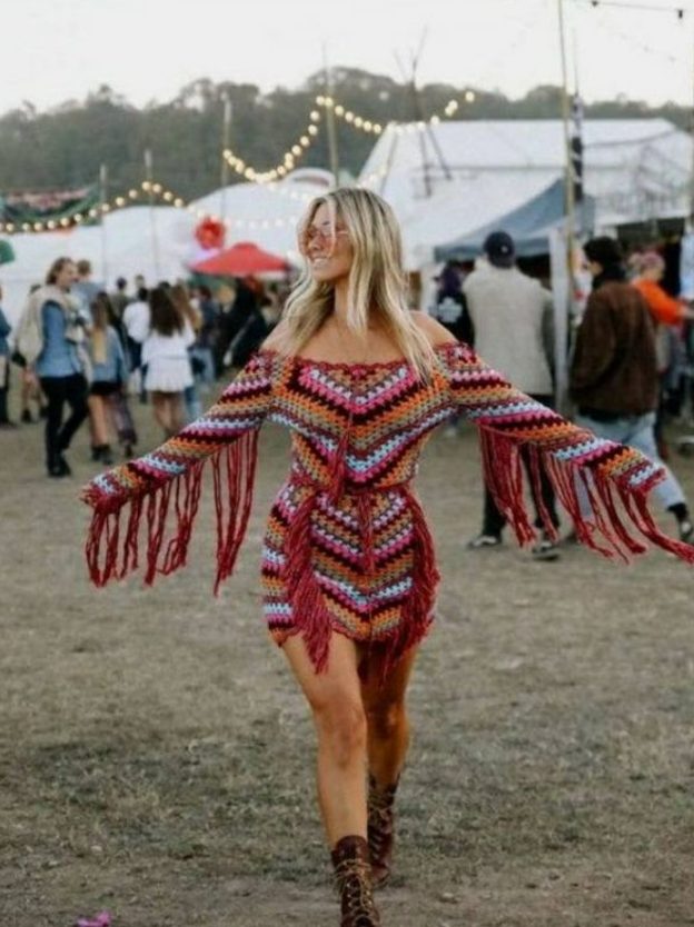 Crochet Diagonal Striped Tops And Skirts