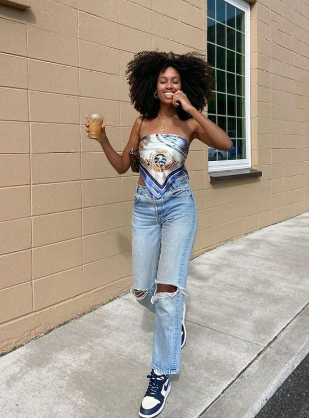 Bandana Tops, Straight-Leg Jeans, And Sneakers