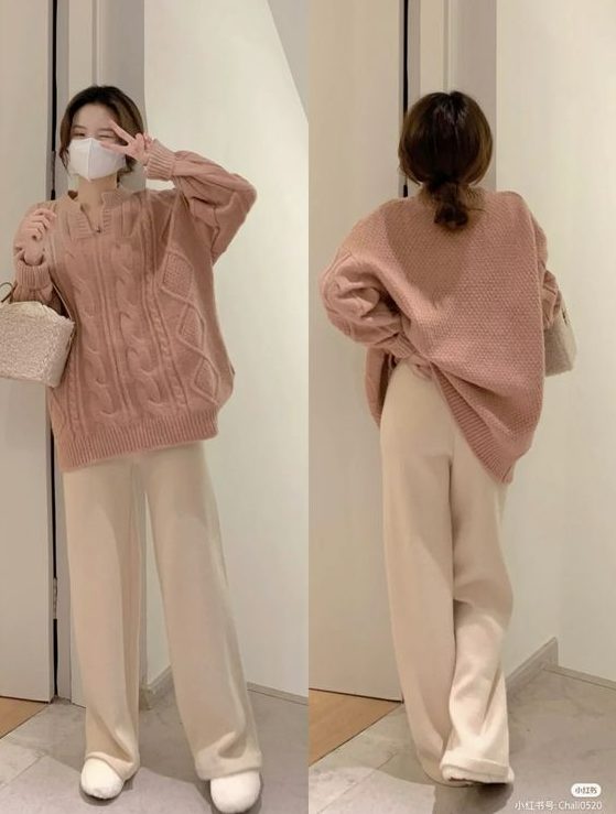 Knit Cable Sweater, Wide Leg Pants