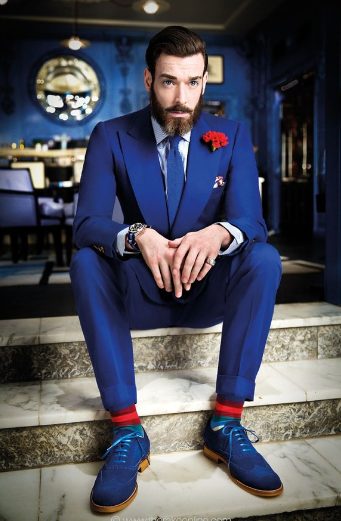 Suit and Blue Suede Brogues