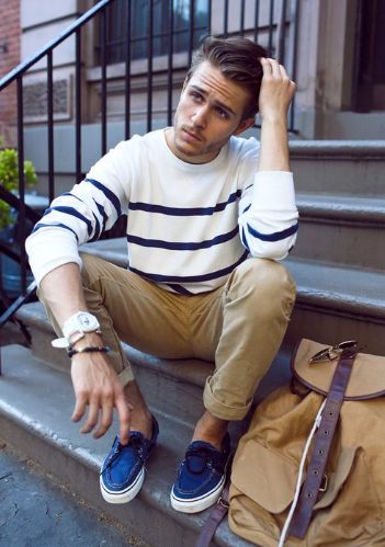 Sweater, Chinos Pants, and Blue Sneaker
