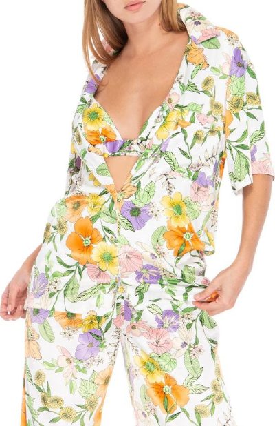Floral Set - Frieda Satin Shirt & Bra Set