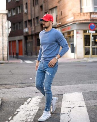 Long-Sleeved Shirts, Ripped Jeans, And Sneakers