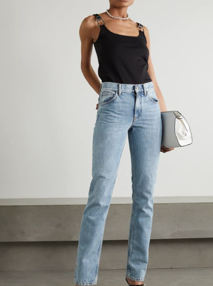 Tank Tops With High-Rise Straight-Leg Jeans And Heel Sandals