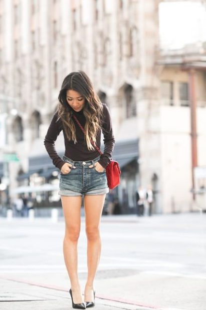 Short Jeans With Platform Heeled Pumps