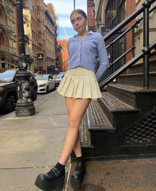 Mini Skirt With Chunky Platform Sandals 