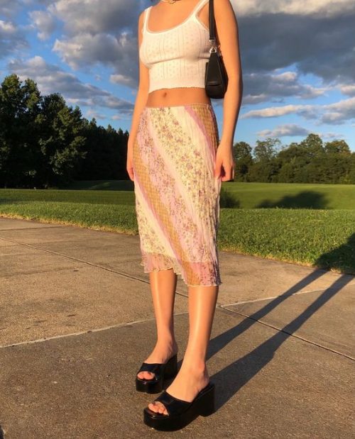 Floral Skirt With Chunky Platform Sandals
