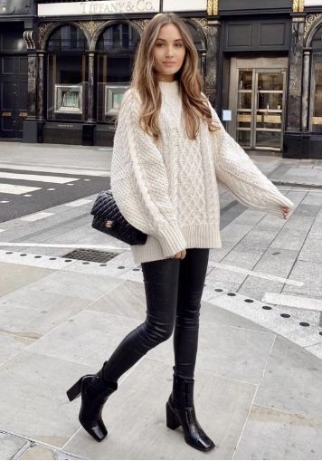 Sweater with Leather Legging and Boots 