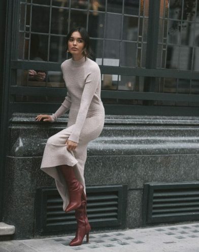 Wool Dress and Knee-High Boots