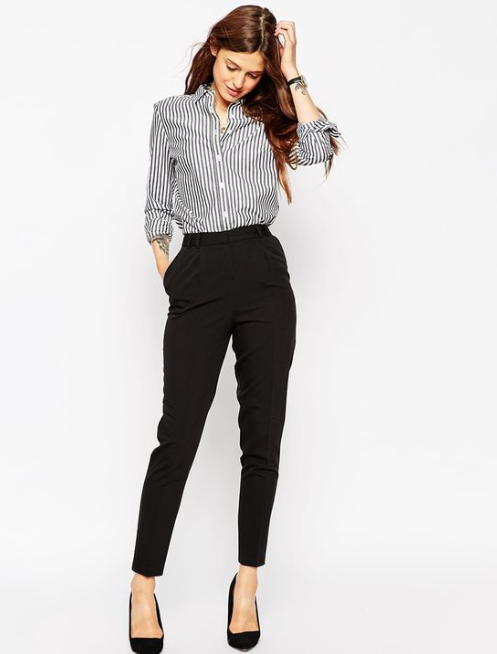 High Waist Ankle Pants and Striped Shirt