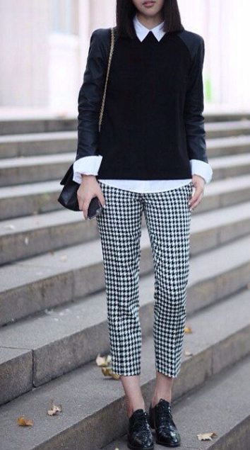 A White Shirt with a Sweater and Checkered Pants