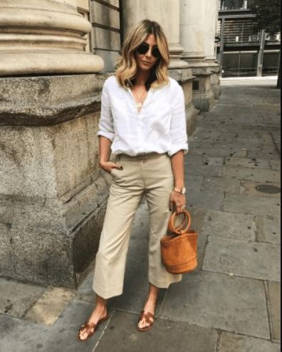 A White Shirt with Beige Trousers