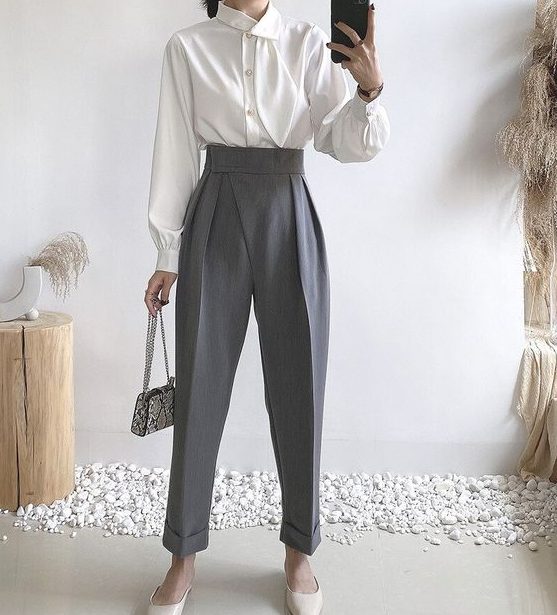White Shirt with Loose Suit Pants