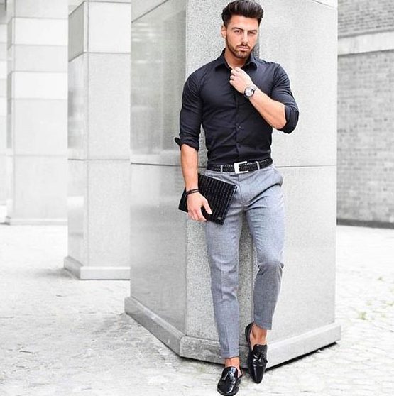 How to Wear Black Shirts And Grey Pants  Grey Pant Black Shirt Ideas   TiptopGents