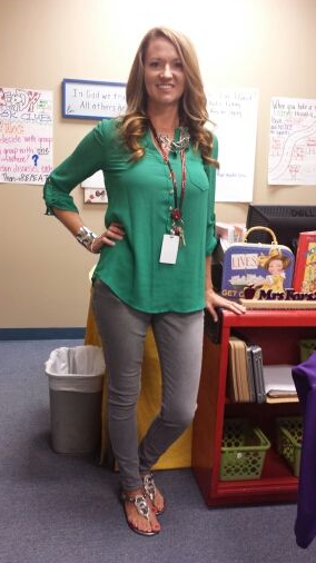 Green Shirt with Grey Slim-fit Jeans