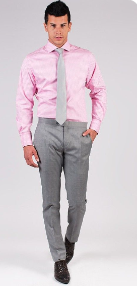 Pink Shirt with Grey Trousers